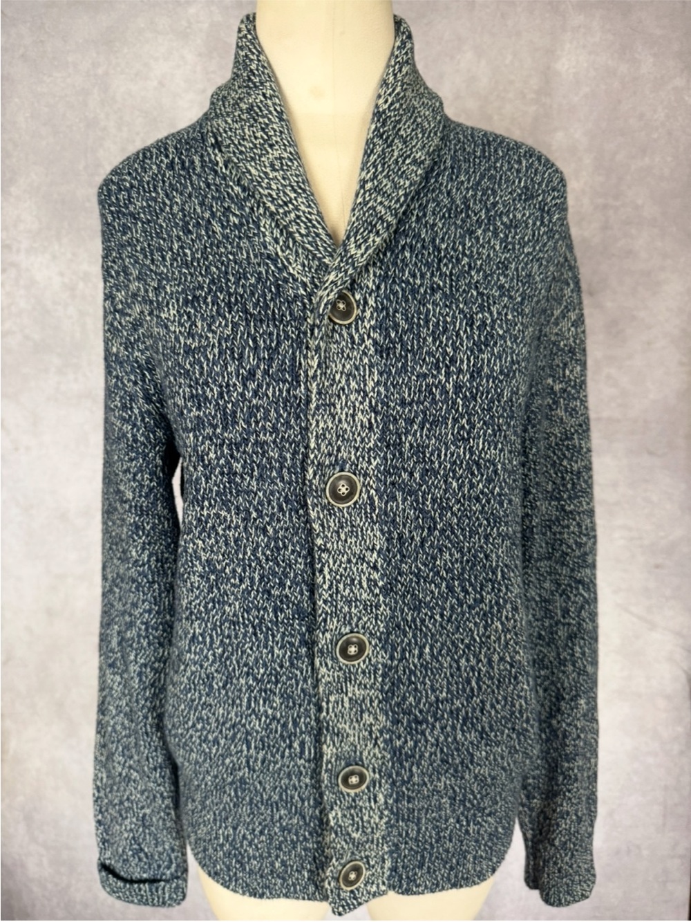 Lucky Brand Men's True Indigo Marled Knit Shawl Collar Cardigan Sweater Size S